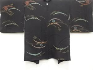 漆　雪芝に楓模様織り出し　一つ紋　羽織